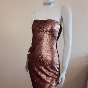 NWT MOTEL Bronze Strapless Sequined Dress
